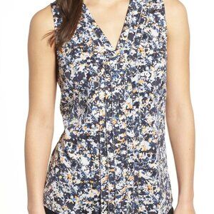 Emerson Rose XL Sleeveless V Neck Blouse Abstract Floral Top Teacher-core Office